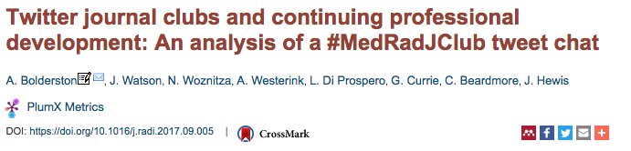 One option for #radiographer CPD is joining the online journal club @medradjclub #ISRRT2018. See radiographyonline.com/article/S1078-…