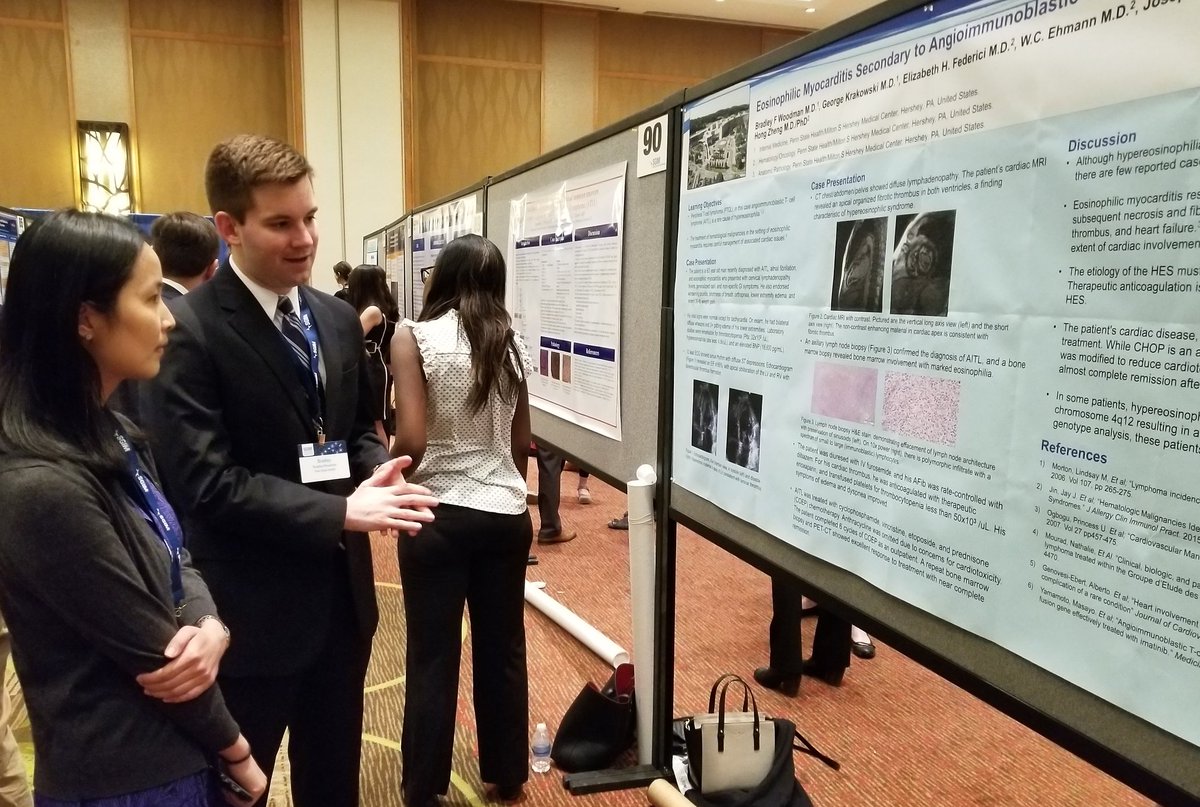 Jennifer Kraschnewski, MD MPH (@jlkrasch) on Twitter photo Dr. Woodman representing <a href="/PennStHershey/">Penn State Health</a> for the IM residency at #SGIM18! Interesting patient story describing eosinophilic myocarditis secondary to angioummunonlastic T-cell lymphoma. #psuGIM Dr. Woodman representing <a href="/PennStHershey/">Penn State Health</a> for the IM residency at #SGIM18! Interesting patient story describing eosinophilic myocarditis secondary to angioummunonlastic T-cell lymphoma. #psuGIM