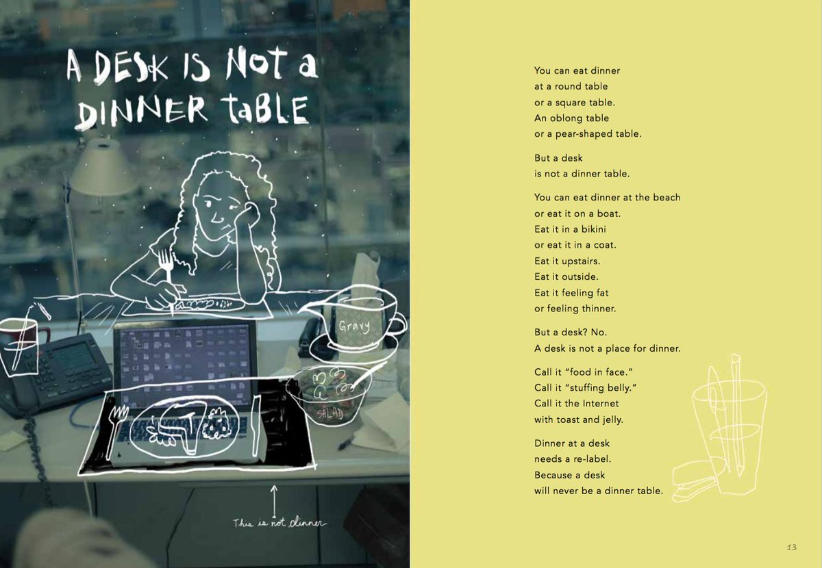 ReadersToEaters's tweet photo. "A Desk Is Not a Dinner Table,"a fun #poem about our #FoodCulture from #AMooseBoosh share during #NationalPoetryMonth https://t.co/NegcHdx0Jk #HowWeEat #Poetry #FoodPoetry #FoodLiteracy #ALANotable @PoetryFound @PoetrySociety https://t.co/C6ALkcSrAf