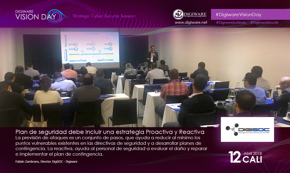 digisoc_mdr's tweet photo. 🤖Desarrolle e implemente su estrategia de seguridad digital en ser Proactiva y Reactiva. #DigiSOC en #DigiwareVisionDay #Cali 🤓 #ciberseguridad #Security #Colombia #Analytics #risks #TransformacionDigital #DigiwareSecurity #IoT https://t.co/7uEbOwWzcz