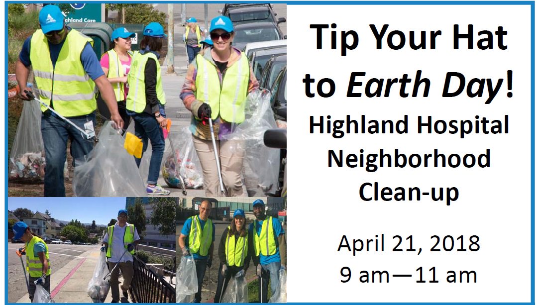 AlamedaHealth's tweet photo. Help us keep our community clean. Join us as we clean up the area around Highland Hospital on April 21 #EarthDay DM us for more information https://t.co/4zFkQmh0Om