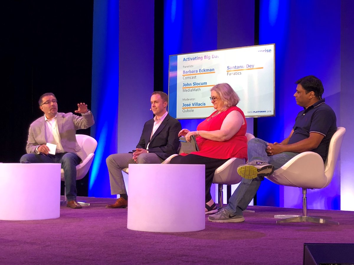 mediamath's tweet image. &quot;Activating #BigData Across the Enterprise&quot; panel kicking off now at #DataPlatforms2018, with our VP of DMP, John Slocum, Barbara Eckman of @comcast and Santanu Dey of @Fanatics‼️ #datascience #tech