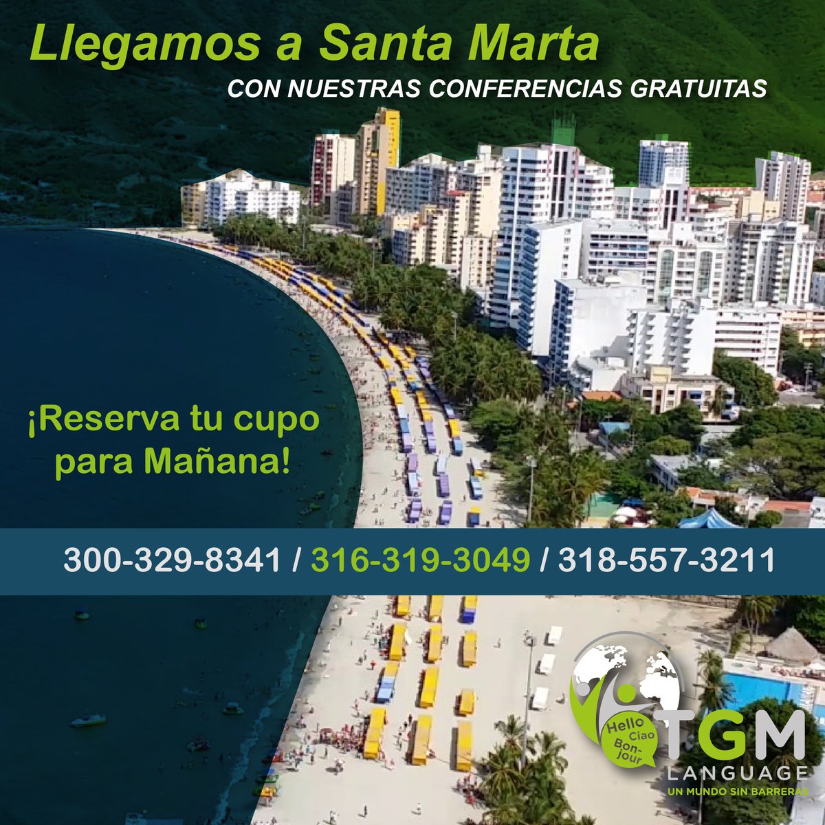 TGMLanguage's tweet image. TE ESTAREMOS ESPERANDO con excelentes descuentos.

CONFERENCIAS

.

SANTA MARTA

Viernes 13 de Abril

Hotel Catedral Plaza,

Calle 16 #517

Salón Bolívar

Hora; 6.30pm-8.30pm

#TGMLANGUAGE #cursosdeIngles #estudiarenelexterior, #preparaciondeinglesuniversitario #canada #Colombia