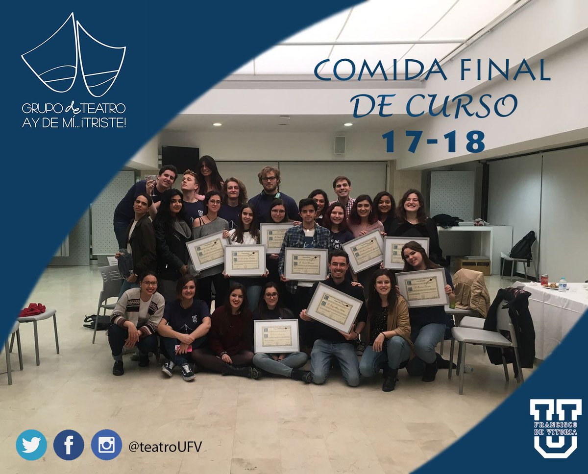 Ayer pudimos hacer balance de todo lo vivido en este año académico y compartir nuestra tradicional comida final de curso. En ella otorgamos los Tristes de Oro, Plata y Bronce 2017-18.
¡Gracias por todo, Tristes! ¡A por esos exámenes! #TeatroUFV