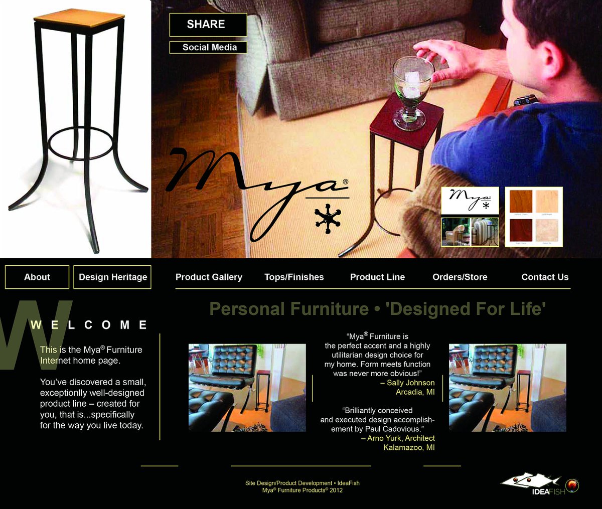 IdeaFish website concept for danish design personal furniture. Unlimited uses, everyone should own several. Check out Mya at consort.com