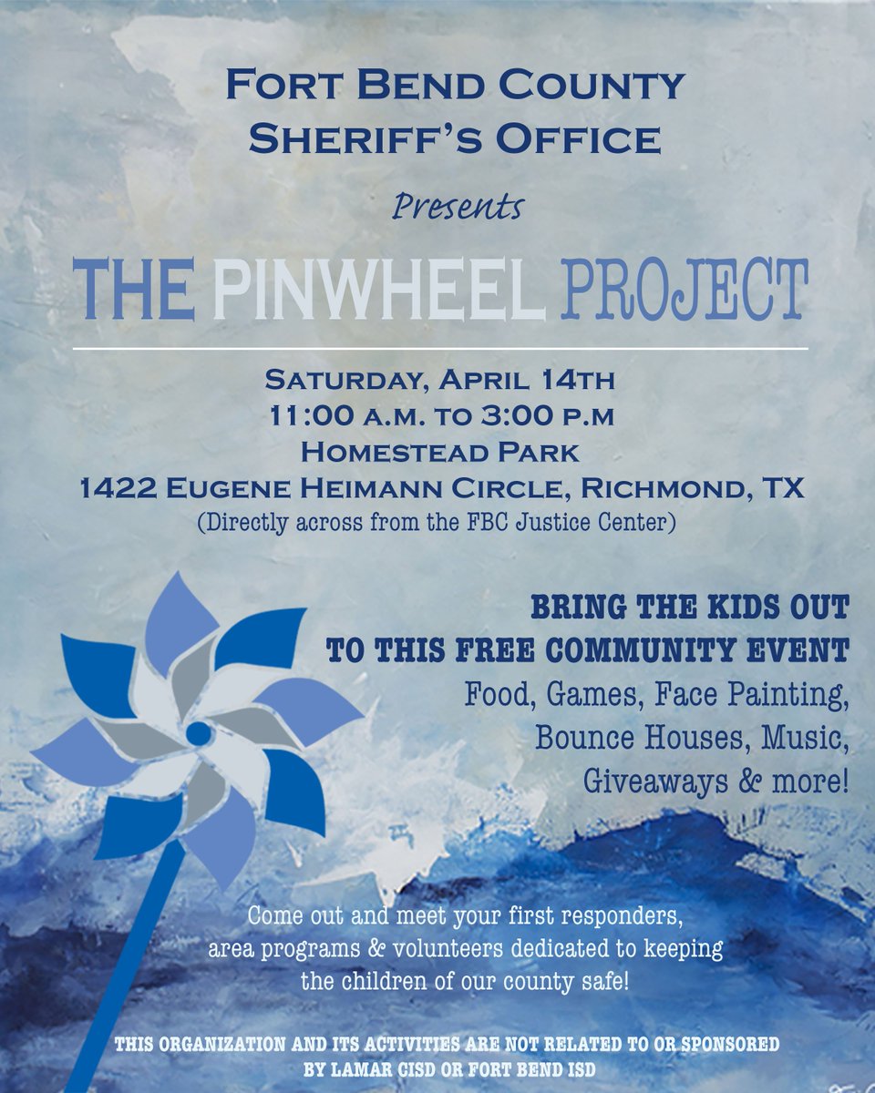 CaitilinSBMedia's tweet photo. Don't forget about The Pinwheel Project coming up this Saturday! A Free fun community family event. See flyer for details. Our helicopter and air support team will be out there as well! #pinwheelproject #firstresponders #kidsevent #fbcso #freeevent https://t.co/yUai8TTSLE