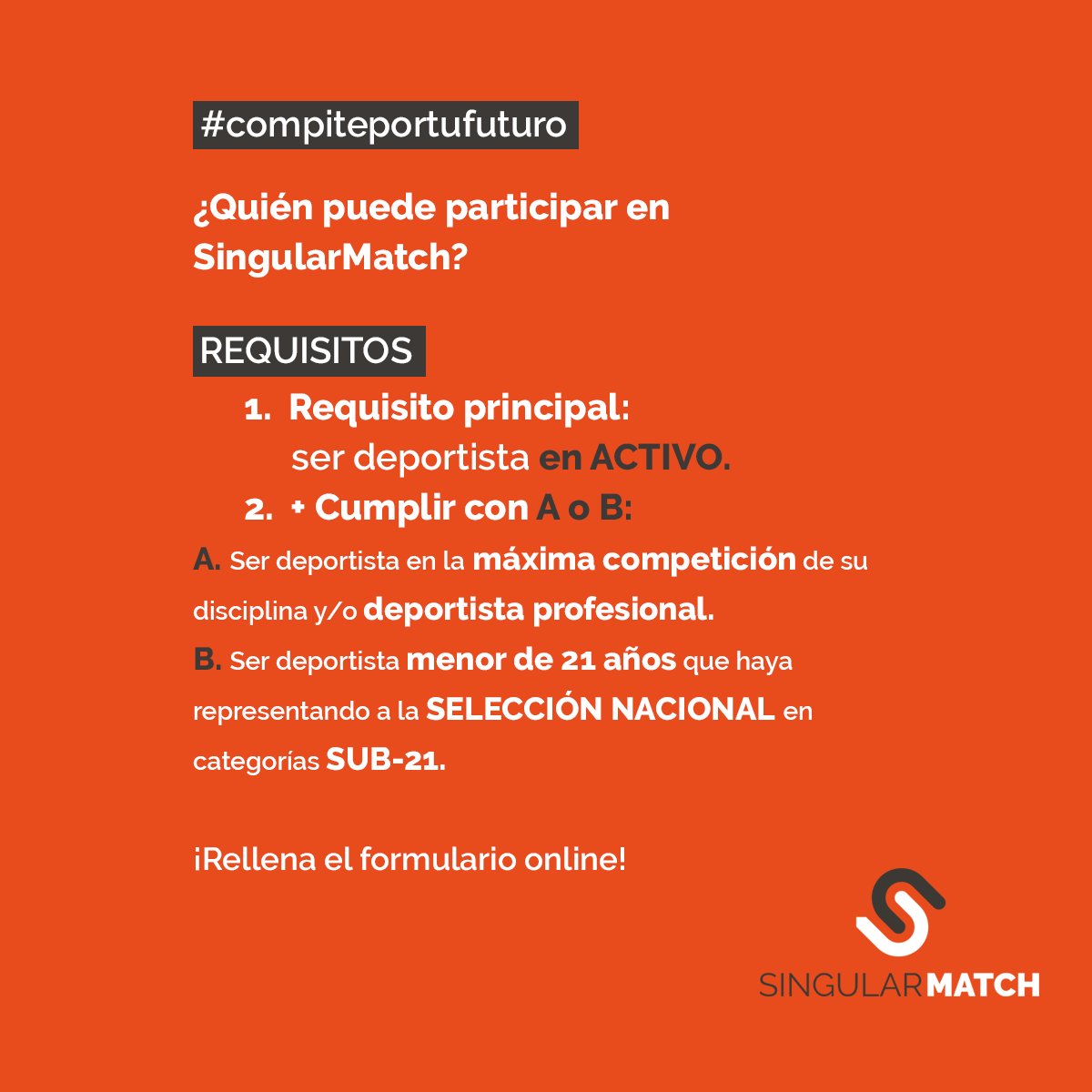 singularmatch's tweet photo. ¡Consigue tu beca #SingularMatch! Si eres deportista profesional, compites en la Sub-21 o en la Selección, cumples los requisitos. ¡Inscríbete ahora 👉 https://t.co/4reXH8Gs7j! https://t.co/YXwST9jXKJ