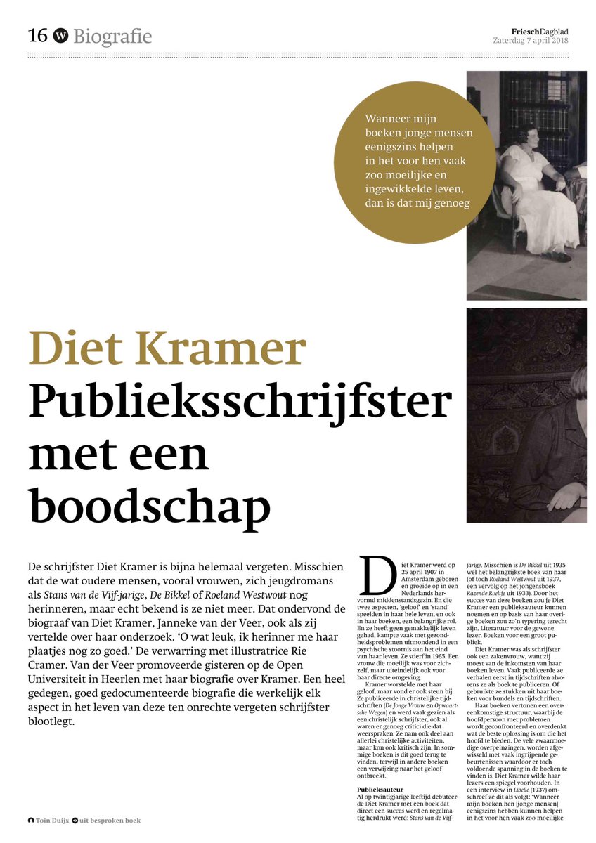 Enpassantbooks's tweet photo. Janneke van der Veer schreef de biografie 'Onrustig is ons hart; Leven en schrijverschap van Diet Kramer (1907-1965), waarop ze eerder deze maand promoveerde. Op Bookstore Day 2018 (14/4) is Janneke van 13-16 uur te gast bij #Praamstra om haar bijzondere boek te signeren. https://t.co/FMyfzKaYxn