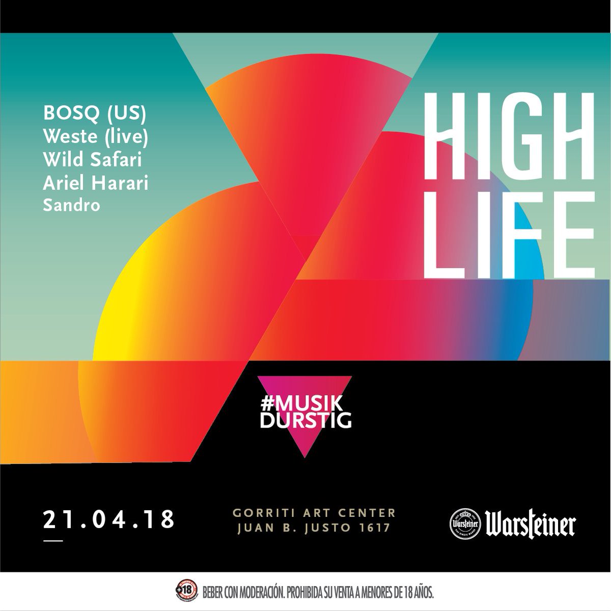 MusikDurstig te invita al próximo ciclo de Highlife, este sábado 21/04 en Gorriti Art Center. 
Vení a disfrutar de excelente música en vinilo, DJs internacionales y una Warsteiner bien helada.