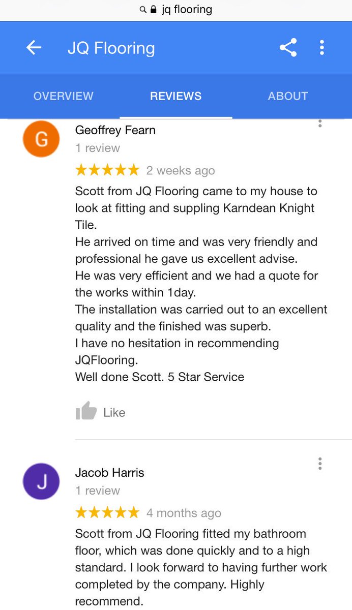 Two fabulous recent reviews, give us a try for all your flooring needs! #flooring #quality #karndean #amtico <a href="/KarndeanFloors/">Karndean Designflooring</a> <a href="/AmticoFlooring/">Amtico</a>