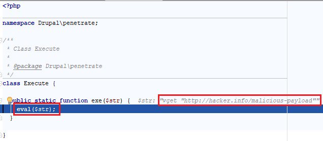 Passing wget to eval. That doesn't sound about right, does it? 
#drupalgeddon2 #poc #checkpoint