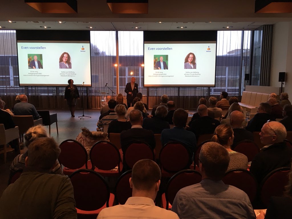 Onze sprekers <a href="/Saskiava/">Saskia van Adelberg</a> en Ed de Jong @RaboAlkmaar #seminar #beleggen