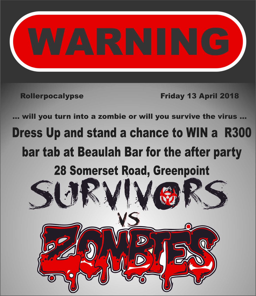 Details for our Zombies vs. Survivors bout tomorrow. Join our survivors, zombies, research lab &amp; plague specialists for deadly fun this Fri 13th. Join us at Beaulah bar afterwards &amp; stand a chance to win amazing prizes! #rollerderby #yourmothercityderby #bytheskaterfortheskater