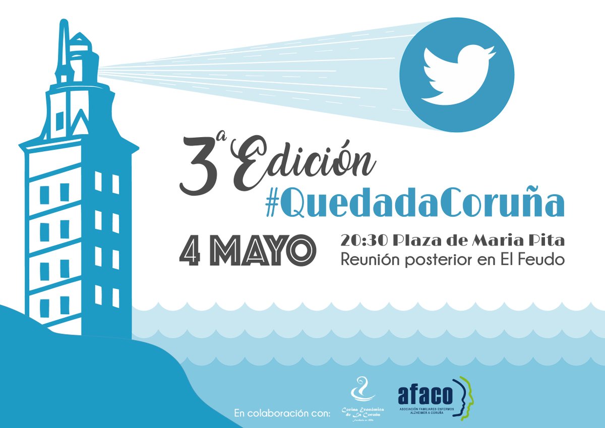quedadacoruna's tweet photo. ¡Ya está la 3ª Quedada de Tuiteros/as de A Coruña!
El 4 de mayo a las 20:30h en la Plaza de María Pita, daremos comienzo a la 3ª #QuedadaCoruña. Nos saludaremos, haremos fotillos y desvirtualizaremos otro año más. Pero guardar fuerzas porque continuaremos en el @el_feudo https://t.co/ettQyv8zj3