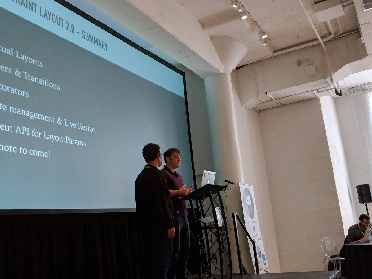 n8ebel's tweet image. #constraintlayout 2.0 preview
😍 animations
"We need new tools to meet app demands"
new helpers 🙂
collections
decorators
virtual layouts 😀...I needed this 2 weeks ago 😅
layout states..easier constraint sets?? 🙂
resizing animations 🔥
fluent API 👍
#chicagoroboto