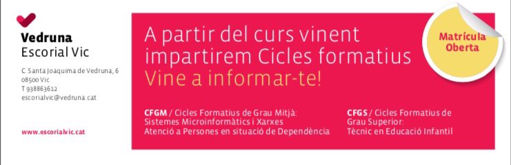 escorialvic's tweet photo. Nous cicles formatius a partir de l’any vinent. T’interessa? Vine i t’informarem! https://t.co/au5gPzJGQY