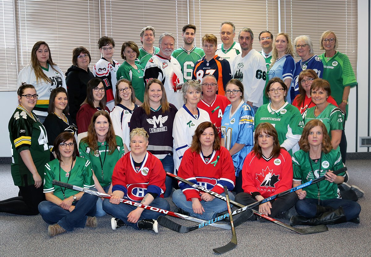 CAASaskatchewan's tweet photo. #JerseyDay at CAA Saskatchewan in #Regina. | #JerseysForHumboldt #HumboldtStrong #PrayersForHumboldt https://t.co/PhUsLoYymx