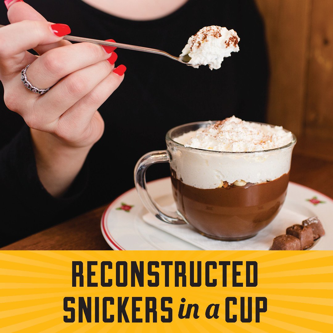 🍫 OK this one is is pretty special! 🍫 Reconstructed Snickers in a Cup features deep dark chocolate cream, salted caramel ice cream, candied peanuts &amp; fresh whipped cream #DessertAtLandwer