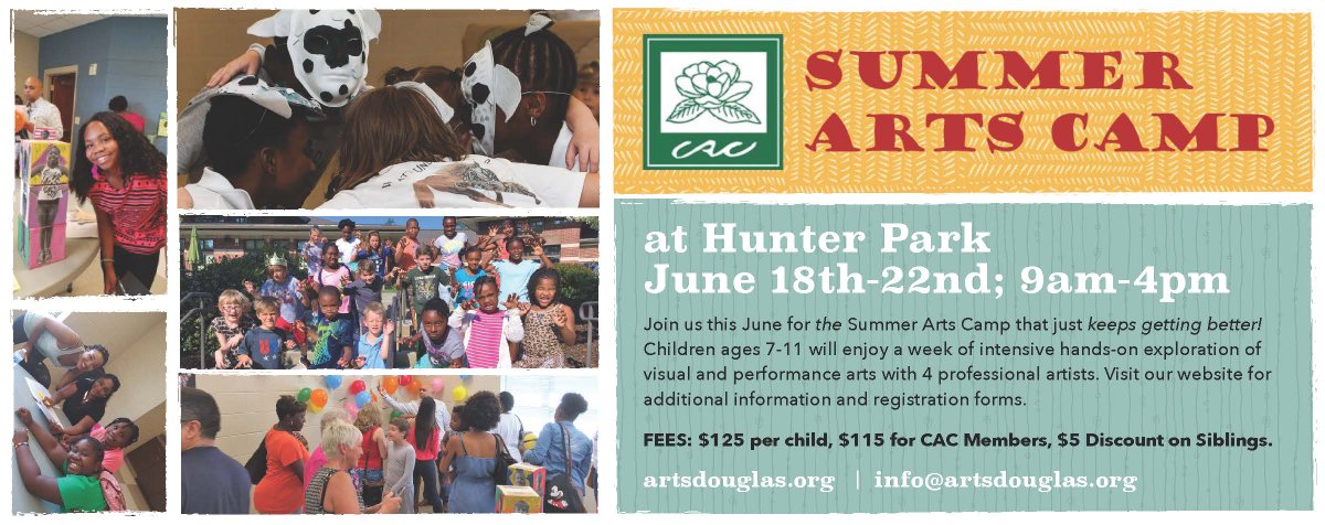 DvilleRec's tweet photo. The CAC summer arts camp is June 18-22 at Hunter Park. FEE: $125.00 – First Child ($115.00 for CAC Members) | $5.00 Sibling Discount. Make checks payable to the CAC or
Pay online at https://t.co/VHbBOKra1D https://t.co/x9Q4wqceHi