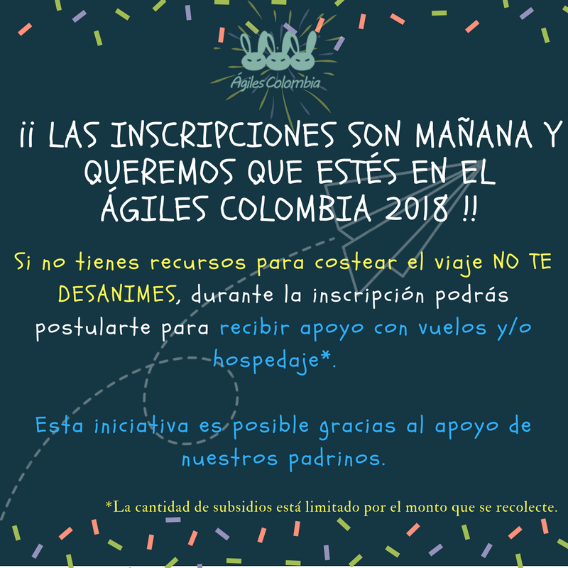 AgilesColombia's tweet photo. Psssh! para que lo tengas en cuenta mañana en tu inscripción a las terceras jornadas nacionales en Santa Marta - Colombia #AgilesCo2018 Recuerda que será #UnEventoDeFábula https://t.co/iVpbFlwYzu