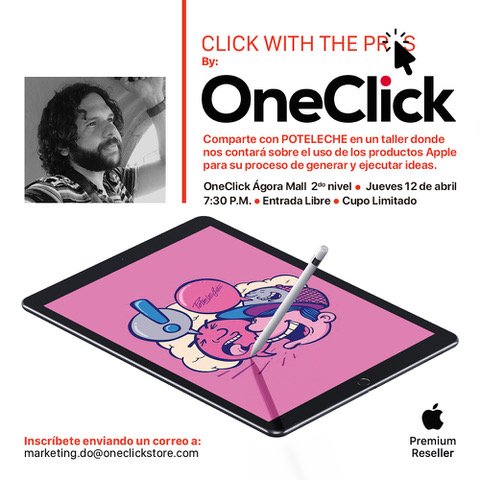 Agoramallrd's tweet photo. @poteleche estará haciendo click hoy en nuestro Nivel 2. ¿Eres usuario de Apple y entregado a la creatividad? ¡Este taller es para ti! #OneClick #ClickWithThePros #AgoraMall https://t.co/zMe8Rpzrwa