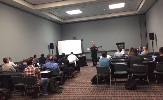 John White, #CompassMarketing, presented this morning @#RFIDLive  about their #UHF RFID tag for its #Powershelf brand that will work with its smart-shelf solutions to track products stocked on RFID-reader equipped shelves.