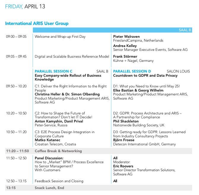 Rune4Klima's tweet photo. Tomorrow is the 2nd day for #ARIS10 #IUG18 @SoftwareAG with Note interesting customer presentations by @PeterService  @nationwide @detecon @FrieslndCampina @KNLogistics https://t.co/vEzen8207t