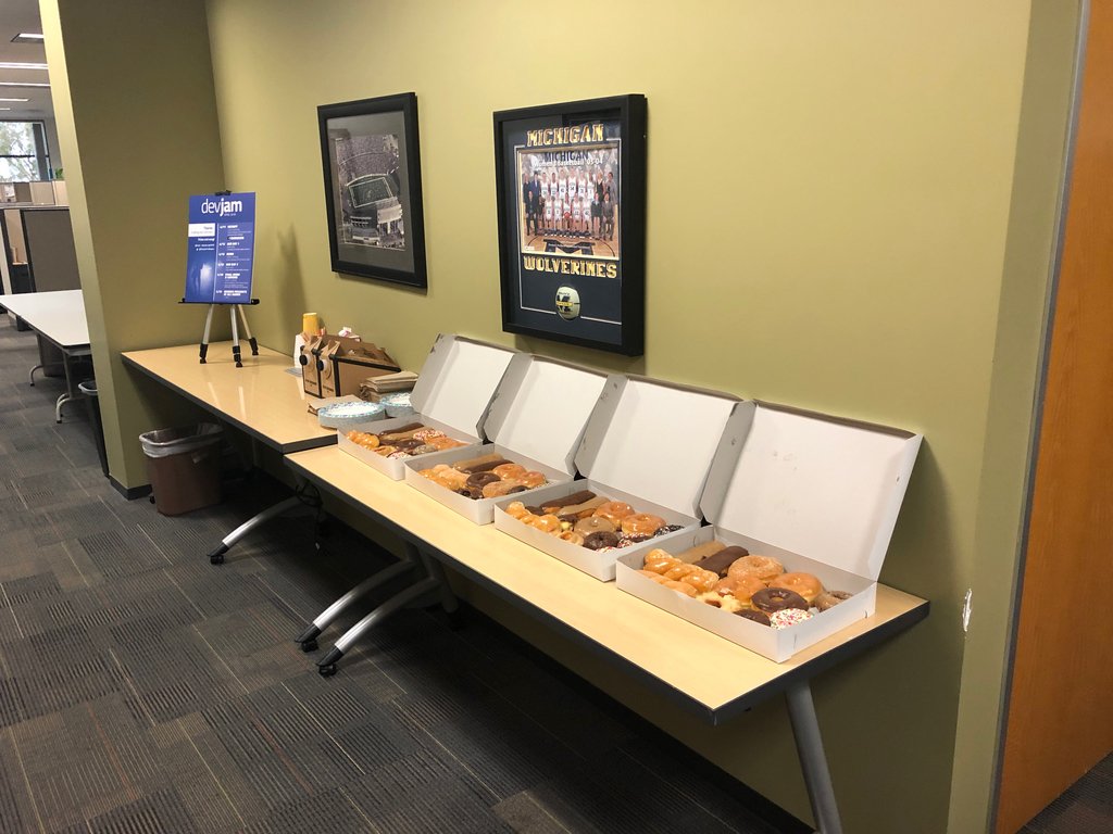 PaciolanTix's tweet photo. A great first official day of #PACdevjam. All the teams are doing a fantastic job and we're loving the fun and collaboration coming from this event. And the snacks! https://t.co/sOhCkkPSSa