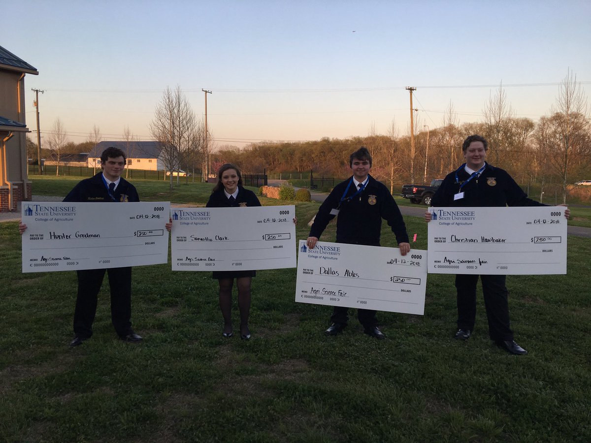 ParisTNffa's tweet photo. Congratulations to Hunter, Samantha, Dallas, and Christian for winning second in their division for the TSU Agriscience fair! A big thank you to TSU for hosting and sponsoring this science fair! #moneeeyyyyy #thats4000cheesesticks https://t.co/oNPJoRw1LK