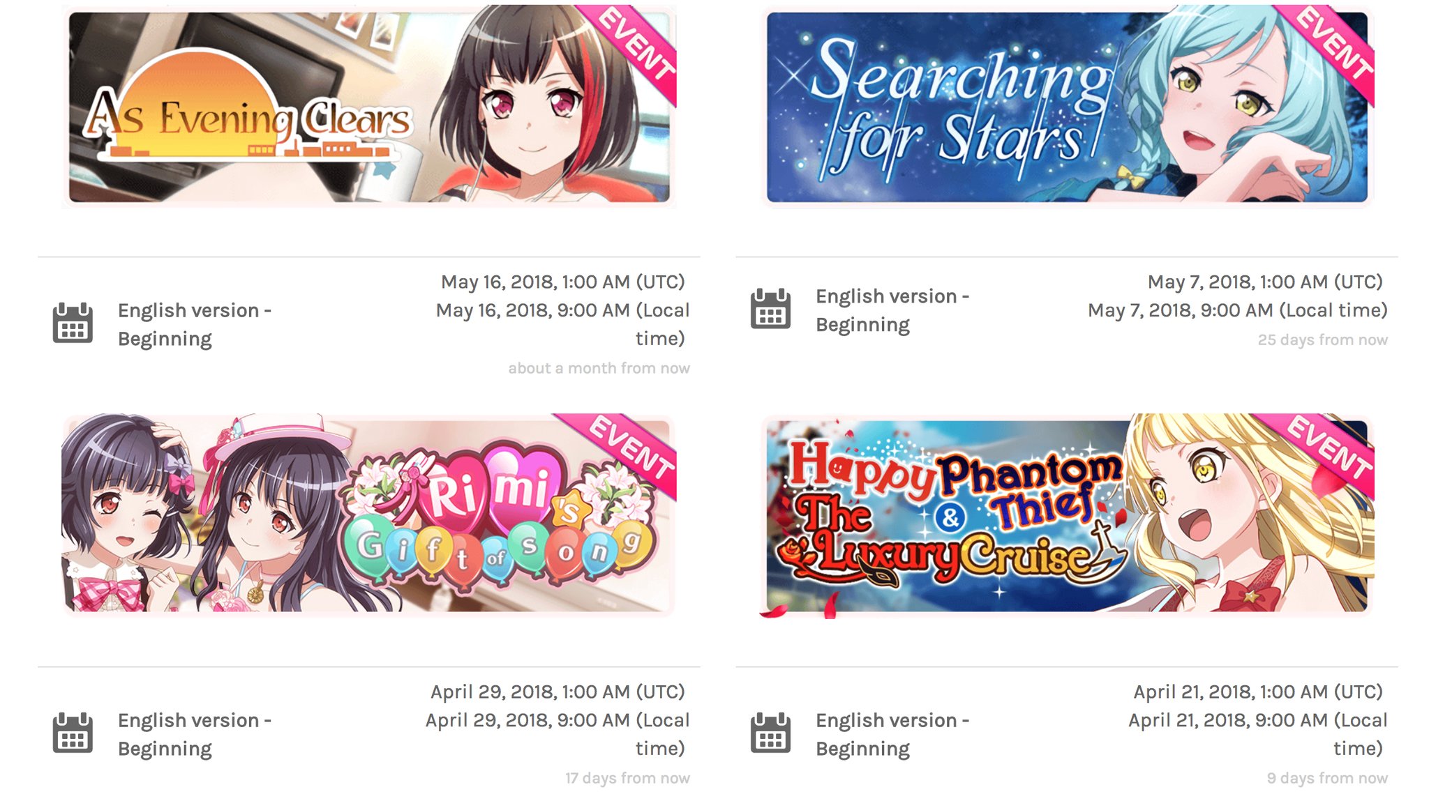 ☆ Bandori Party 🎸 on X: 🌏 Dates of all future English events planned are  now available on Bandori Party, with countdowns: →   ← #BanGDream #bandori  / X