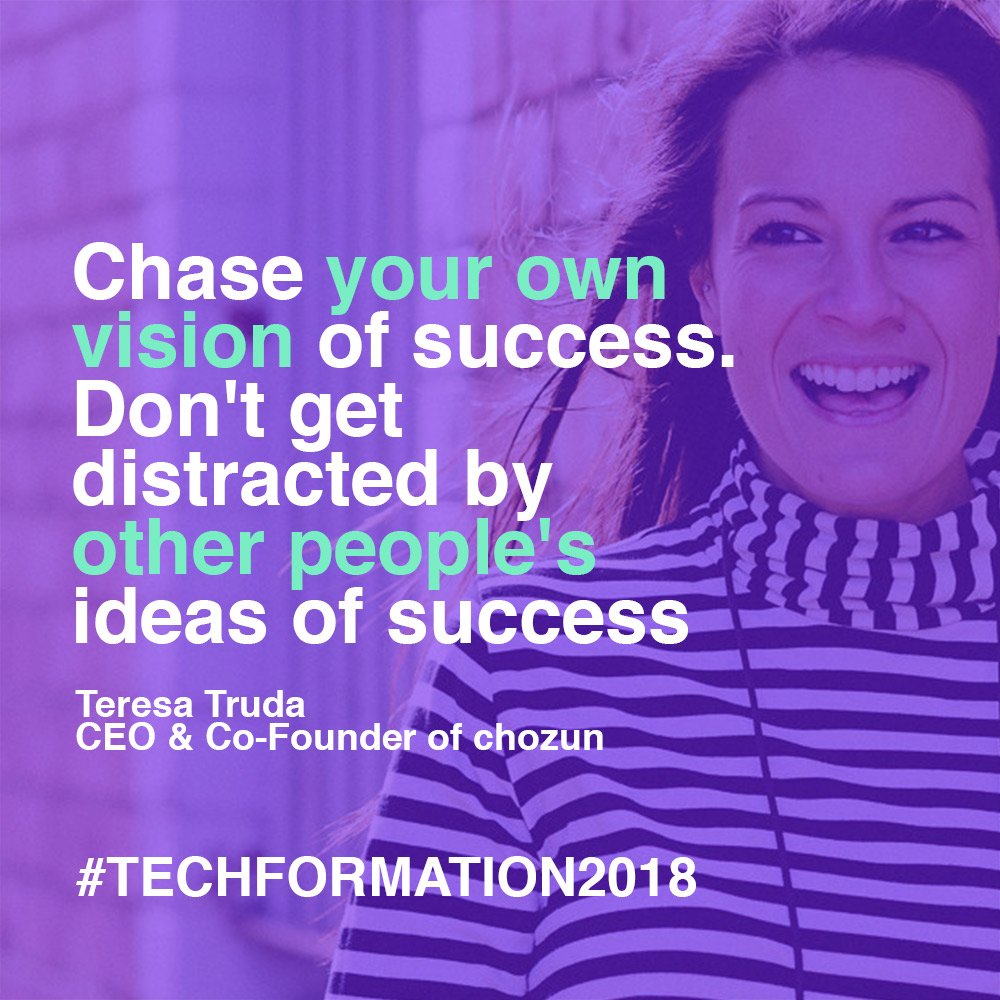 futureology_io's tweet image. Truth Bomb 💣Alert! "Chase your own vision of success. Don't get distracted by other people's ideas of success" @teresatruda from @bechozun at #Techformation2018