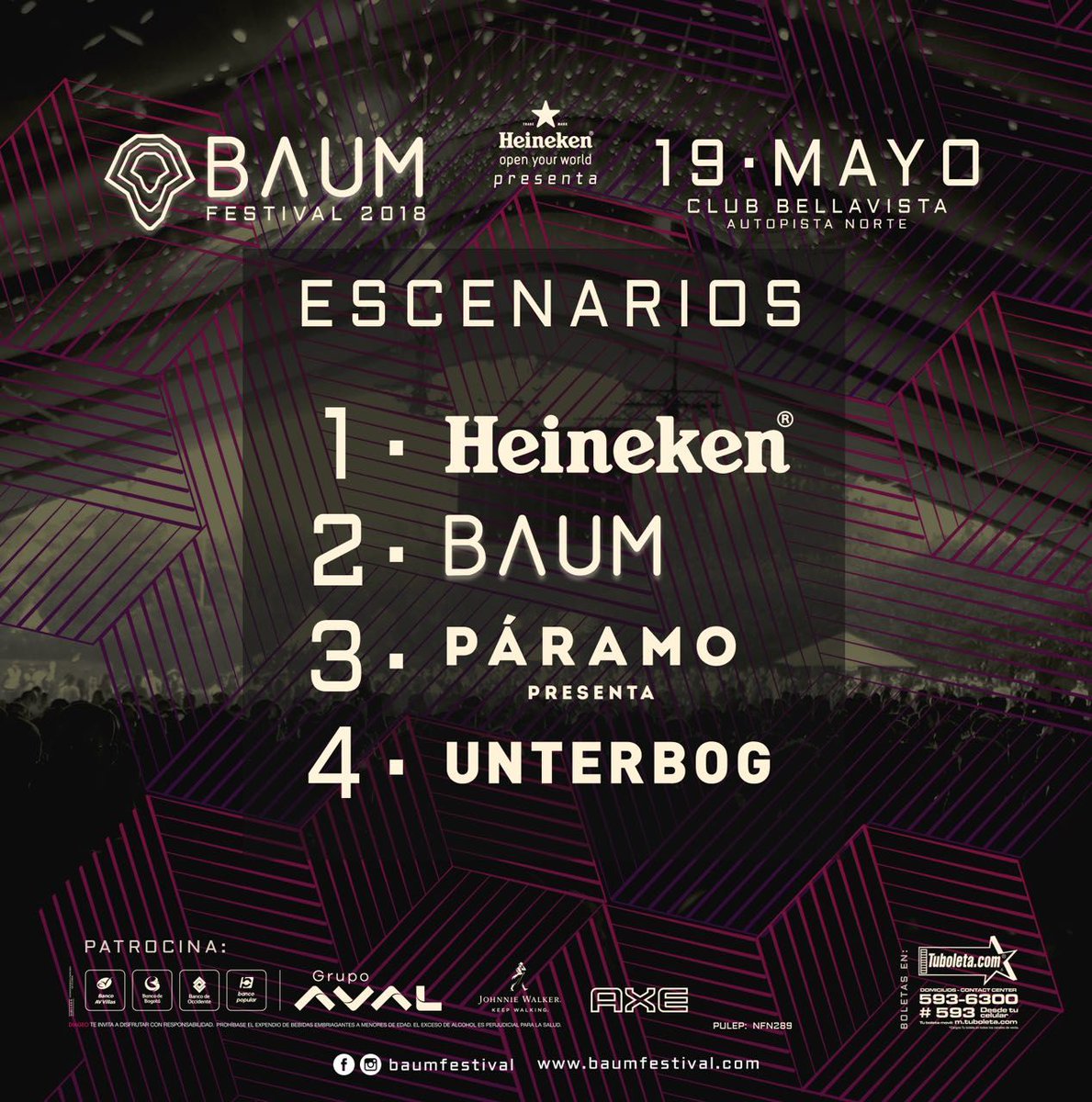 BaumFestival's tweet photo. En el #BAUMFestival2018 tendremos tres stages grandes y uno nuevo subterraneo, curado por el colectivo Unterbog. 🙌🔊

Todavía quedan tickets en https://t.co/v434rjThSu y en todos los canales @TuBoletaNews a nivel nacional. https://t.co/qddI9F5yqf