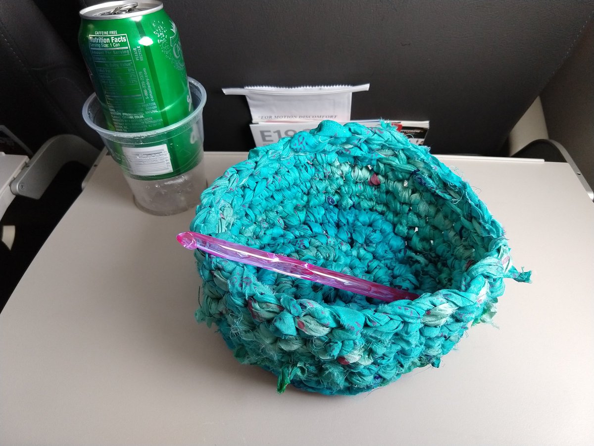 foodityourself's tweet photo. The flight from #Boston to #WashingtonDC  is one recycled sari ribbon basket long. @DarnGoodYarn #travelproject #Zen https://t.co/QZgC4Q68E5