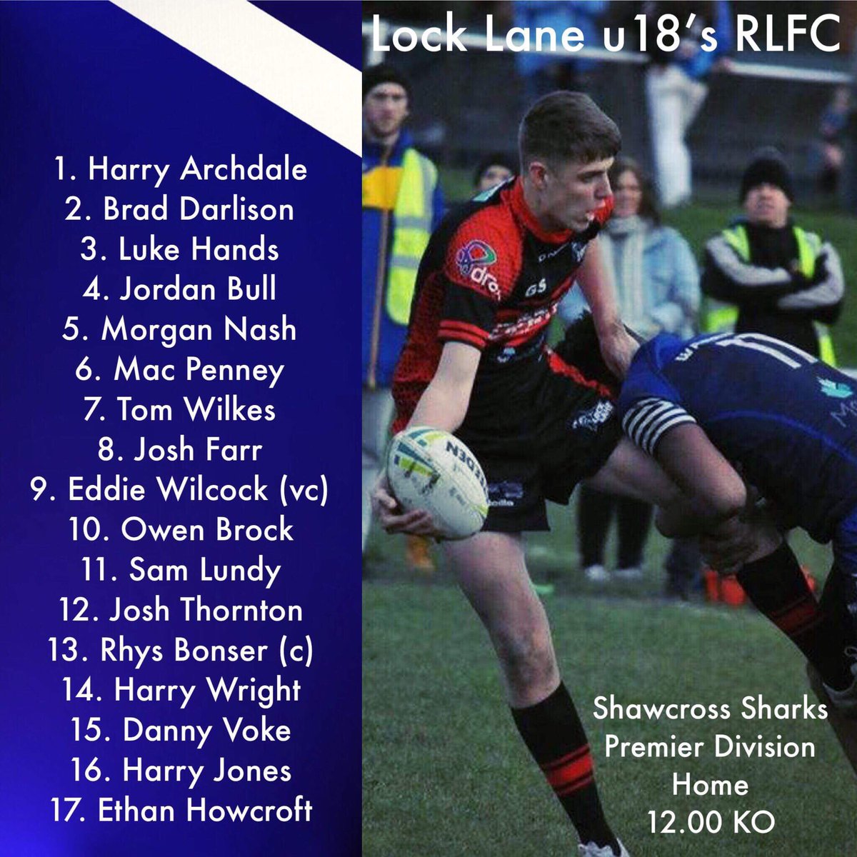 17 man squad for our first home game of 2018! 12 o’clock kick off <a href="/LockLaneOpenAge/">Lock Lane ARLFC</a>