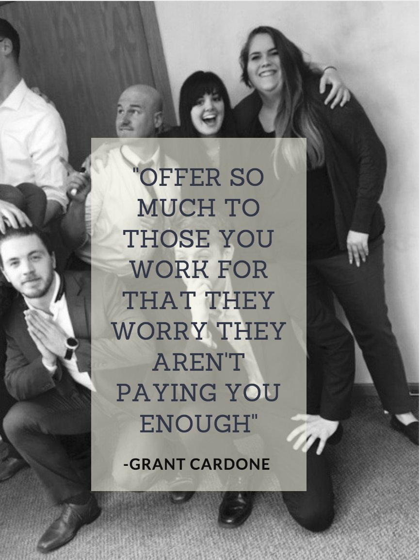 FiteMarketing's tweet photo. "Offer so much to those you work for that they worry they aren't paying you enough"
 -Grant Cardone
#grantcardone #workinghard #fitemarketing #teamplayers #akronmarketing https://t.co/alNtd8oPR7