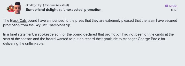 FM__GP's tweet image. 🏆📉🍾🎉🎊

That win against @htafcdotcom has meant we are promoted to the @premierleague - a FANTASTIC achievement considering the state of the club when I joined! Let's finish the job off and win the championship against @stokecity in 2 days time! #SAFC