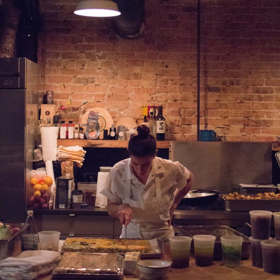#TBT to Chef Katrina Zito hard at work from this <a href="/landandseadept/">Land and Sea Dept.</a> dinner party. Go drink with them in #Chicago to save the planet on April 26! 📸: Bayly Shelley #chefslife #dinnerparty #foodporn #forkmonkey #fromgoodstock