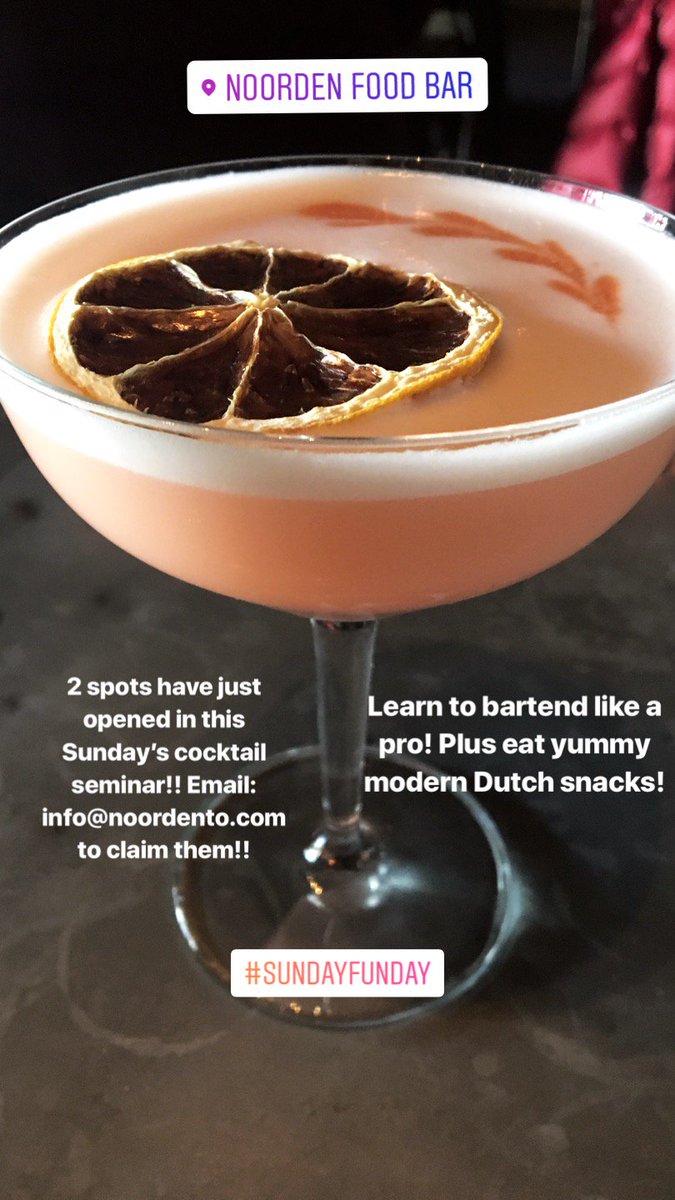 A last minute cancellation means that two spots have just opened in this Sunday’s Classic Gin Cocktails seminar. Email info@noordento.com to claim them!!! #cocktailseminar #cocktailtraining #ginbar #moderndutch #sundayfunday #noordenfoodbar #noordento #northofbloorlife