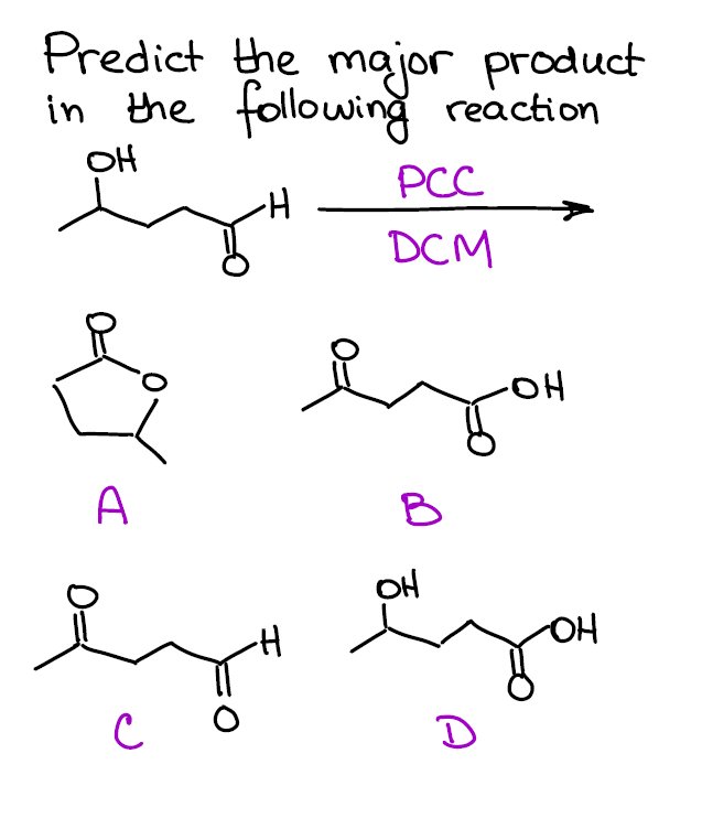 ChemHelpCenter's tweet photo. Question of the Day today focuses on the intricacies of the #oxidation #reaction using #PCC. #organicchemistry #orgo #ochem #chemistry #OChemMCQ https://t.co/YVDD8eTeoA
