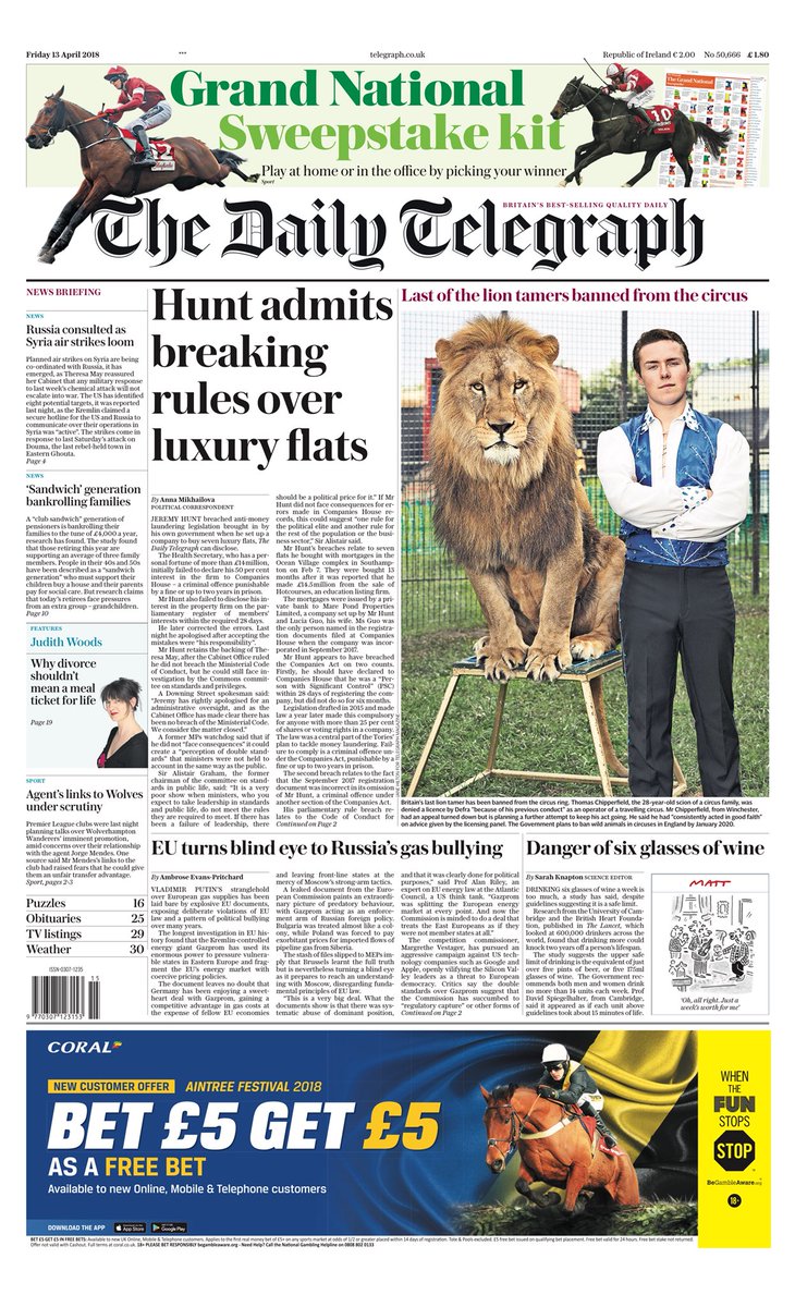 AVMikhailova's tweet photo. EXCLUSIVE: Jeremy Hunt admits breaking Government's own rules over company he used to purchase seven luxury flats #tomorrowspaperstoday https://t.co/Ambwpv57bz