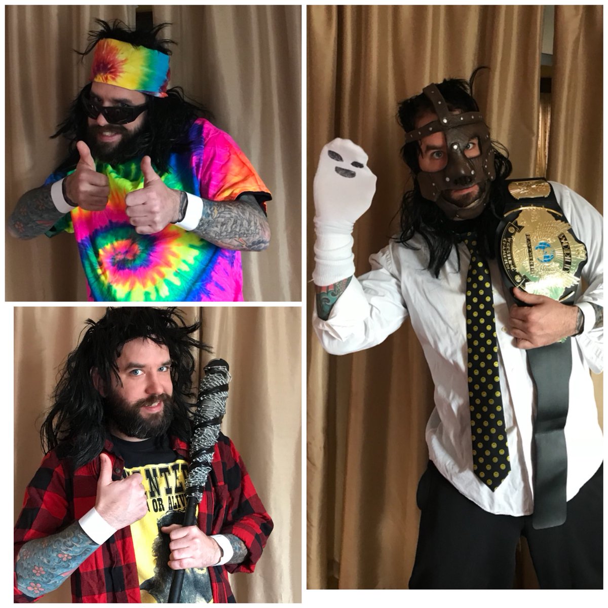 Tommy2_Step's tweet photo. @RealMickFoley hey mick what you think of my Wrestlemania outfit? 3 faces of foley! https://t.co/kGDhqOgTET