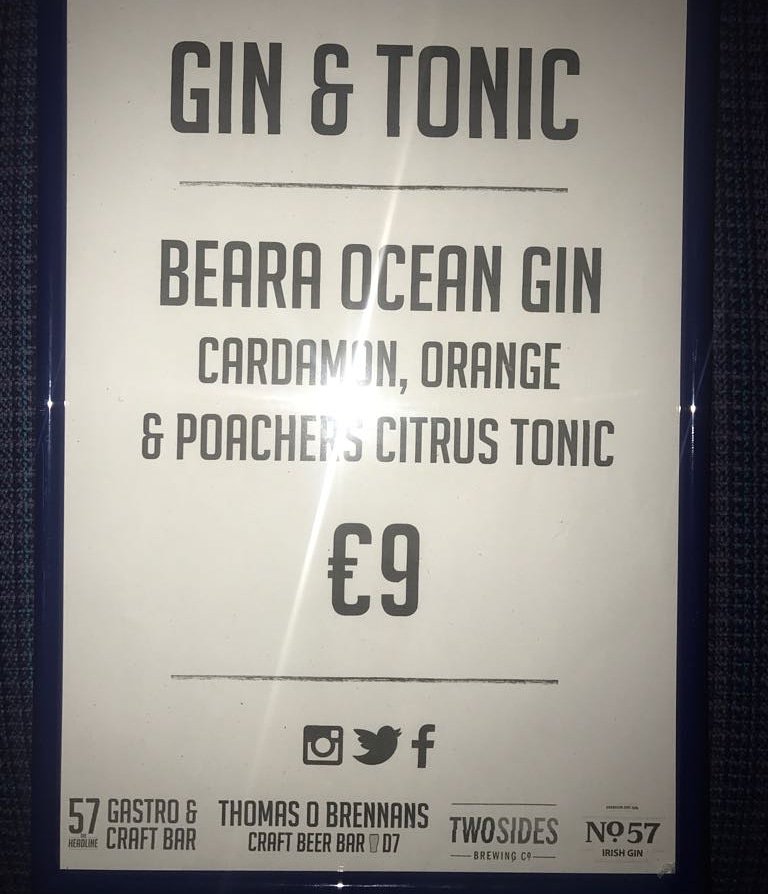 Gin of the moment is the wonderful @BearaDistillery Ocean Gin with @poachersirishmixers Citrus Tonic with fresh orange and cardamom seeds. Also available in @57theheadline