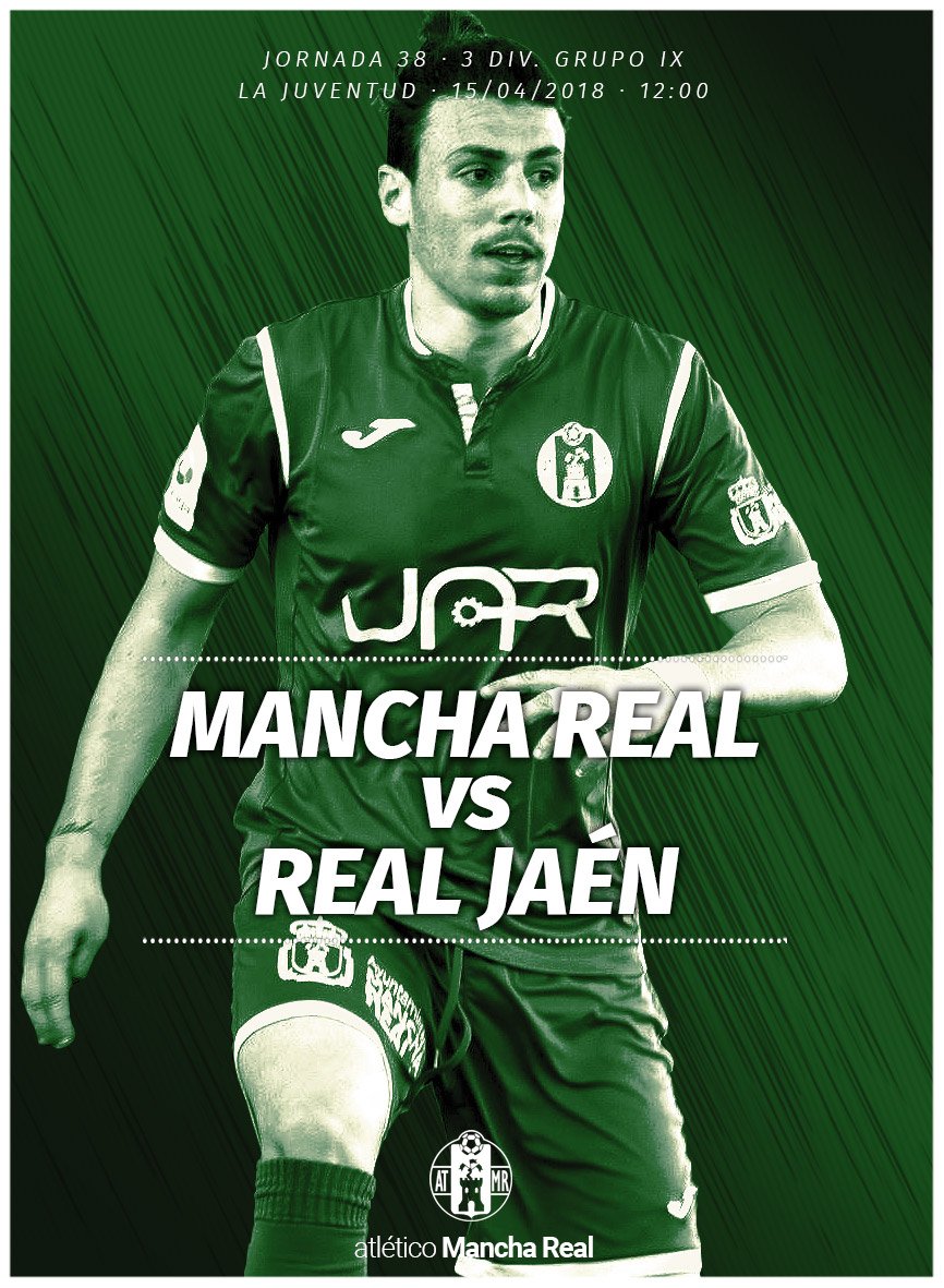 atmanchareal's tweet photo. 📆 DOMINGO 15/04/2018
⏰12:00 ⚽️#3DivGrIX | J.38
🏟️ Estadio #LaJuventud
Atco. #ManchaReal 🆚 @RealJaenCF 
💚#YoSoyVerde #ConLaMismaIlusión 

#SóloParaCreyentes 💪💪💚💚💚 https://t.co/5YwPfsIcLI