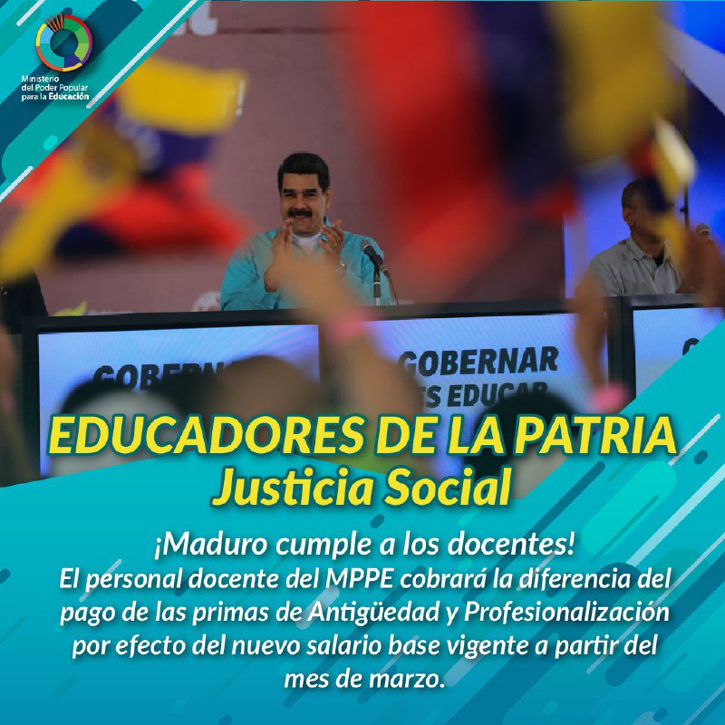mineducacion_ve's tweet photo. ESTE VIERNES #13Abr | Los maestros y maestras del @MPPEDUCACION recibirán el pago de la diferencia del incremento a 40 horas correspondientes a las quincenas de marzo y abril ¡El Gobierno Bolivariano protege a la clase trabajadora! @NicolasMaduro @JauaMiranda #12APuebloALaCalle https://t.co/HC14ayNm5D