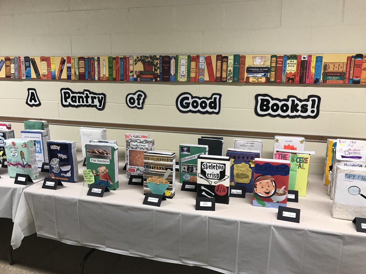 MrsAirdo's tweet photo. I’m so proud of my students’ great effort on their cereal box book reports! #d84ontrack https://t.co/oXDOLIqAYW