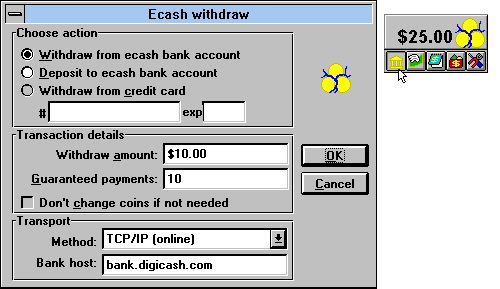 En 1990: David Chaum crea Digicash, la primera empresa en ofrecer transacciones de dinero electrónico. Su moneda eCash fue el primer sistema de dinero electrónico criptográfico anónimo. Fue usado como sistema de micro pago bancario en USA entre 1995-1998.
