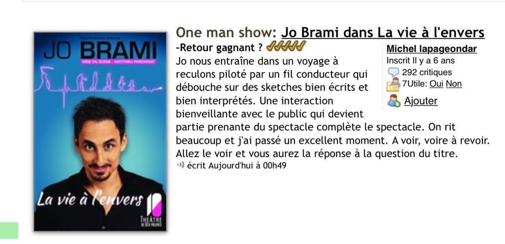 Mercredi c'était <a href="/BramiJo/">Jo Brami</a> au <a href="/Theatre10heures/">Théâtre de Dix Heures</a>