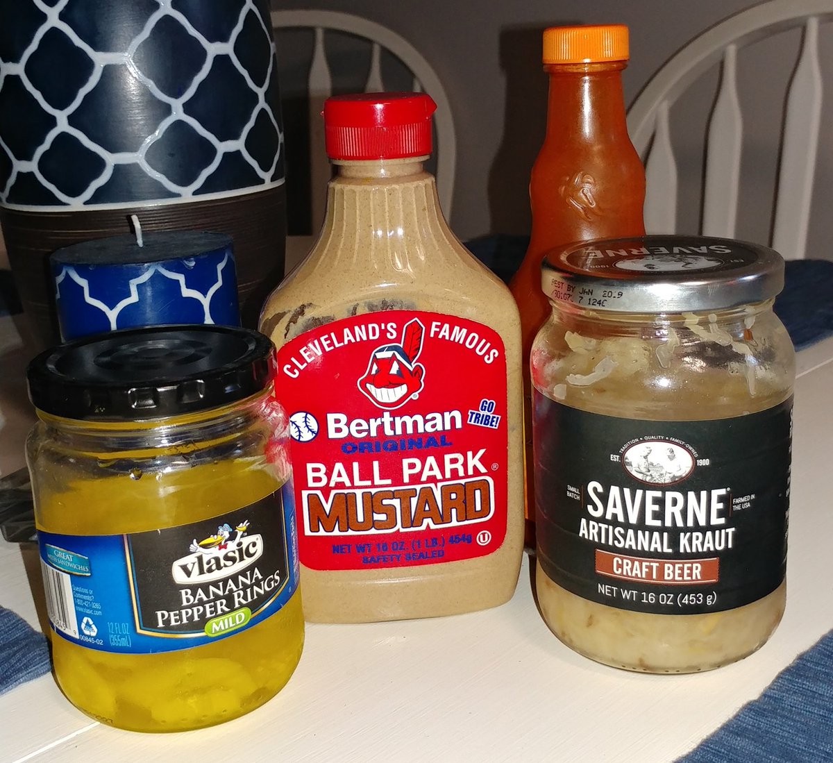 gopanthers1993's tweet photo. @Indians are on TV. Hot dogs are on the grill. Bertman's, kraut, and banana peppers ready to go! #rallytogether #BertmansMustard #ItsTribeTime https://t.co/4bFjG6GK0L