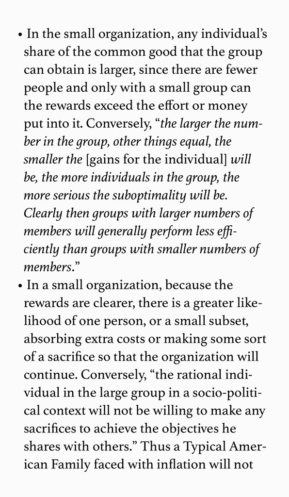 “Mancur Olson, Jr., a professor of economics at the University of Maryland—a quite conventional, even conservative, professor of economics...” — Kirkpatrick Sale on Olson’s findings on the benefits of small organizations. Now apply this to cities, schools, even countries!