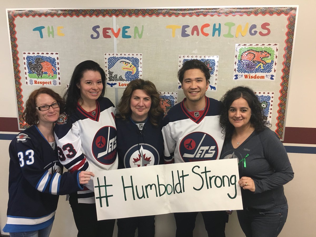 Teachers at our school showed their support for those who were affected by the Humboldt tragedy by wearing jerseys today! #HumboldtStrong #HumboldtBroncos #gojetsgo